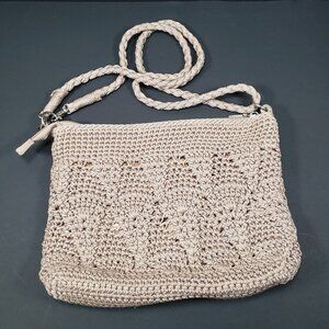 The SAK Crochet Hobo Purse Handbag Woven Bag Tan Crossbody Pockets Zip